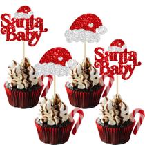Ephlyn 24 Unidades de Enfeites para Cupcake Natalinos Papai Noel Baby