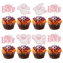 Ephlyn 24 Unidades Enfeites de Cupcake Fantasmas Rosa com Glitter