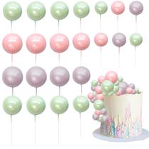 Ephlyn 30 Peças de Enfeites para Bolo com Bolinhas de Espuma Rosa Verde Roxo
