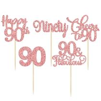 Ephlyn Kit com 30 Topos de Cupcake Glitter Dourado Rosé para Aniversário de 90 Anos