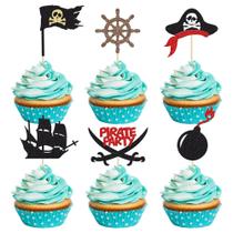Ephlyn Topper para Cupcake Pirata 24 unidades com Glitter Preto