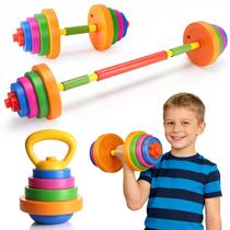 Equipamento de Exercícios Infantil AuntyFey 3 em 1 com Peso Ajustável para Brincadeira, Academia para Crianças Iniciantes, Fitness para Presentes de Aniversário (Halter, Barra, Kettlebell) Equipamento de Exercícios Infantil AuntyFey 3 em 1 com Peso Ajustável para Brincadeira, Academia para Crianças Iniciantes, Fitness para Presentes de Aniversário (Halter, Barra, Kettlebell)