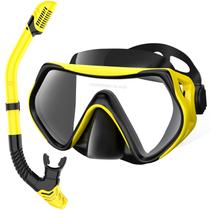 Equipo de Snorkel para Adultos, Set de Tubo de Respiración Seco con Máscara de Buceo, Visión Panorámica de 180 Profesional para Snorkel con Respiración Libre (Amarillo) Equipo de Snorkel para Adultos, Set de Tubo de Respiración Seco con Máscara de Buceo, Visión Panorámica de 180 Profesional para Snorkel con Respiración Libre (Amarillo)