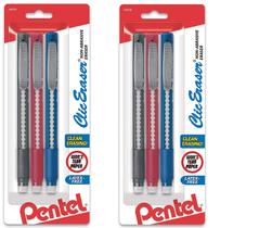 Eraser Pentel Clic, retrátil com alça, 3 unidades pacote com 6 Eraser Pentel Clic, retrátil com alça, 3 unidades pacote com 6