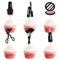 Ercadio 24 unidades de toppers brilhantes de maquiagem para cupcakes Ercadio 24 unidades de toppers brilhantes de maquiagem para cupcakes
