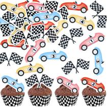 Ercadio 48 unidades de toppers comestíveis de carrinho de corrida para cupcakes