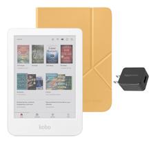 eReader Kobo Clara, cor branca com estojo, amarelo manteiga