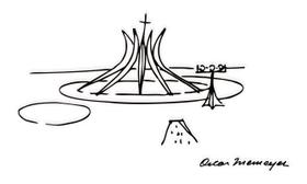 Esboço Niemeyer Catedral de Brasília 83x48cm Madeira Mdf Aplique de Parede