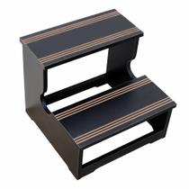 Escada 2 Degraus Madeira - Linha Black Para Barbearias BCMED