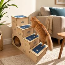 Escada 4 Degraus com toca para gatinhos 60cm altura