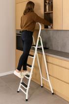 Escada 4 Degraus Em Aço Resistente Branca Forte Tipo Tesoura Degraus Antiderrapantes Utilaço