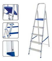 Escada 5 Degraus Alumínio Doméstica Dobravel Forte Reforçada