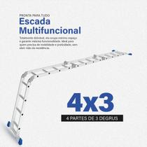 Escada Articulada de Alumínio 12 e 16 Degraus 3,32 Metros de Altura Multifuncional