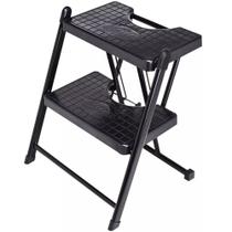 Escada Banqueta 2 Degraus Dobrável Compacta Preta 120kg Escada Banqueta 2 Degraus Dobrável Compacta Preta 120kg
