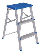 Escada Banqueta De Alumínio 3 Degraus Dobrável Cor Azul 120kg
