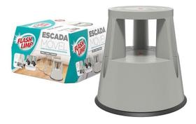 Escada Banqueta Móvel Com Rodinhas Cinza Flash Limp