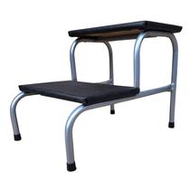 Escada Clínica de 2 Degraus Prata Esmaltada Tubo 3/4 Com Piso em MDF