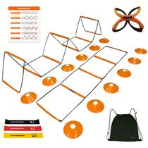 Escada de agilidade ALPHAWORX dobrável tudo-em-um com 12 cones e faixas Escada de agilidade ALPHAWORX dobrável tudo-em-um com 12 cones e faixas
