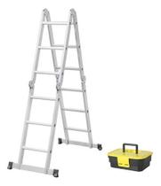 Escada de Alumínio 4x3 12 Degraus 3,32M + Caixa de Utilidades Escada de Alumínio 4x3 12 Degraus 3,32M + Caixa de Utilidades