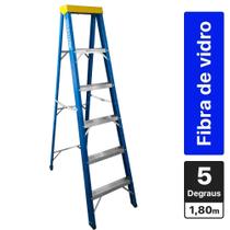 Escada de fibra de vidro 5 degraus + patamar 1,80 m americano simples