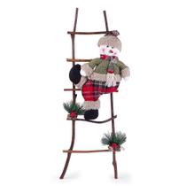 Escada De Natal Decorativa Rústica Em Poliéster Com Boneco 60cm