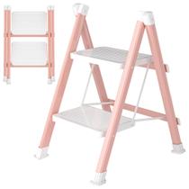 Escada DIAMONDFORGE de aço dobrável de 2 degraus rosa branca