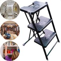 Escada Dobrável 3 Degraus Antiderrapante Em Aço Anodilar