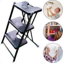 Escada Dobrável 3 Degraus Antiderrapante Em Aço Anodilar Escada Dobrável 3 Degraus Antiderrapante Em Aço Anodilar