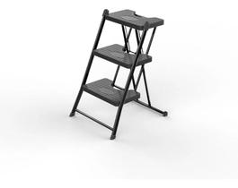 Escada Dobrável Preta 3 Degraus Compacta 120kg Anodilar
