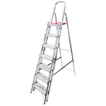 Escada Dupla Alumínio 7 Degraus Suporta 120kg Altura 1,96m Pés Antiderrapantes Trava Inmetro Reisam