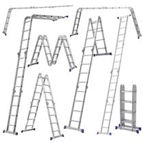 Escada em Alumínio Articulada Dobrável 16 Degraus 4X4 Até 13 Posições Aguenta 150kg Profissional