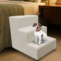 Escada Escadinha Pet Cachorro 3 Degraus Rampa Suede Dog Bege