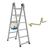 Escada Extensiva 2,40m 5x8 Cinza + Suporte Balde Escada