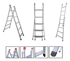 Escada Extensiva 3 em 1 Aço 5x8 Degraus 2,40m 120kg NV205P