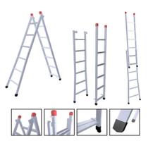 Escada Extensiva 3 em 1 Aço 6x10 Degraus 3m Cinza Epóxi 120kg nv202p
