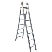 Escada Extensiva Profissional Esticável Dupla 7 Degraus - Alumínio - 57 - Real Escadas