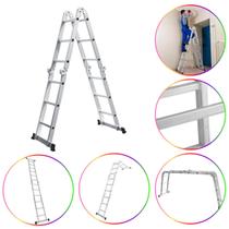 Escada Multifuncional Evolux 4x3 - 3,29m - 12 degraus - Sete Posições Prática Alumínio Resistente Limpeza Fácil Doze Degraus