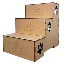 Escada Para Pet Cachorro E Gato Feita Em Madeira Natural 3mm Com 3 Degraus 45cm De Altura MDF