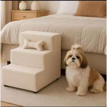 Escada Pet 3 Degraus para Cachorro e Gato Veludo Antiderrapante Suporta até 40kg Cinza