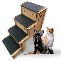 Escada Pet 4 Degraus Com Carpete Antiderrapante e Nicho Para Cachorro Gato Coelho e Outros Animais