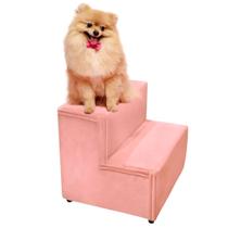 Escada Pet Cachorro e Gato Rosa Veludo Almofadada 2 Degraus Boutique BK