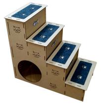 Escada PET MDF 4 degraus com carpete e toca para gato 60cm