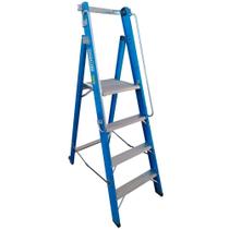 Escada plataforma fibra de vidro 3 degraus 1,20 m com rodas e corrimão - PAF120