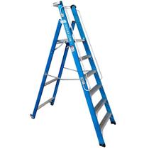 Escada plataforma fibra de vidro 5 degraus 1,80 m com rodas e corrimão - PAF180