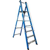 Escada plataforma fibra de vidro 6 degraus 2,1 m com rodas e corrimão - PAF210