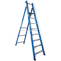 Escada plataforma fibra de vidro 7 degraus 2,4 m com rodas e corrimão - PAF240