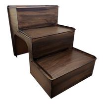Escada Rampa Pet 3 Degraus Cães e Gatos Mdf 6mm Imbuia Madeira Escada Rampa Pet 3 Degraus Cães e Gatos Mdf 6mm Imbuia Madeira