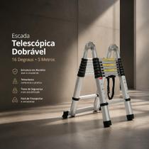 Escada Telescópica Dobrável Alumínio 5 Metros 16 Degraus Retrátil Para Obras uso Doméstico e Profissional Compacta - Genérico Escada Telescópica Dobrável Alumínio 5 Metros 16 Degraus Retrátil Para Obras uso Doméstico e Profissional Compacta - Genérico