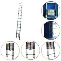 Escada Telescópica Evolux 12 degraus 3,8mAlto Alcançe Fácil Armazenagem e Transporte Sapata de Borracha Trava de Degraus