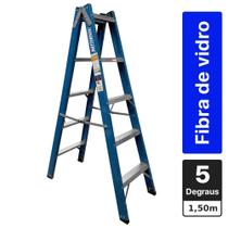 Escada tesoura dupla em fibra de vidro 5 degraus 1,5 m - Premium